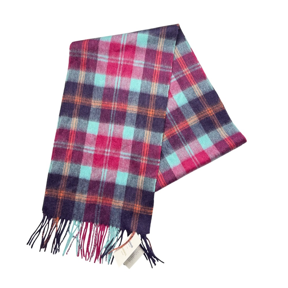 Edinburgh Lambswool Scarf Turquoise Purple Baird Check Tartan Plaid Preppy Cozy